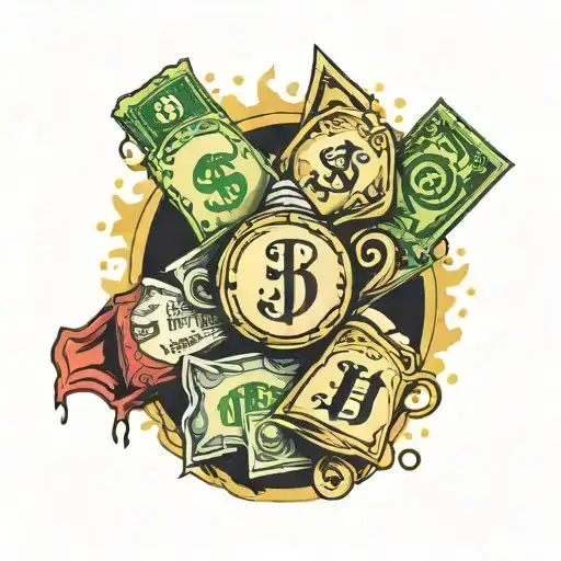 the word hustler with money sign and moneybags around it  tattoo design idea