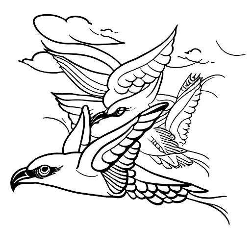five birds in flight tattoo design idea