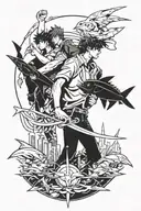 Cowboy bebop 80s anime aesthetic swordfish tattoo design idea