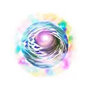 planet with galaxy background. include music notes, angel wings, and e=mc2 tattoo design idea