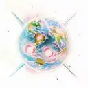 planet with galaxy background. include music notes, angel wings, and e=mc2 tattoo design idea