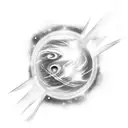 planet with galaxy background. include music notes, angel wings, and e=mc2 tattoo design idea