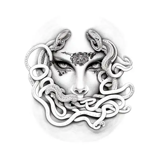 medusa with her snakes fading tattoo design idea