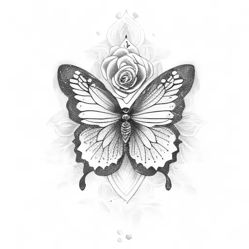 Rose fondue avec un papillon  tattoo design idea