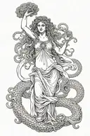 Medusa with the head of Perseo in her hand holding tattoo design idea