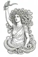 Medusa with the head of Perseo in her hand holding tattoo design idea