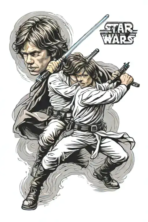 star wars luke skywalker fighting tattoo design idea