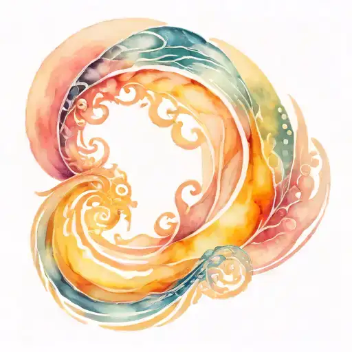 spiral waves with ocean sunrise  tattoo design idea