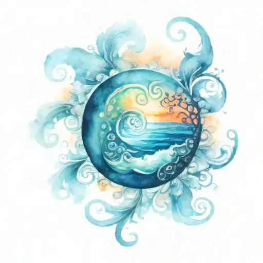 spiral ocean sunrise tattoo design idea