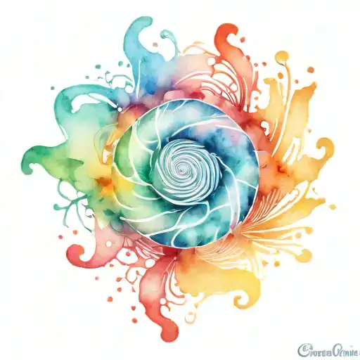 spiral water splash with sunrise tattoo design idea
