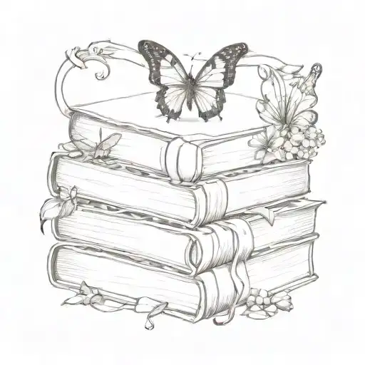 stacked 2 books with butterfly tattoo design idea