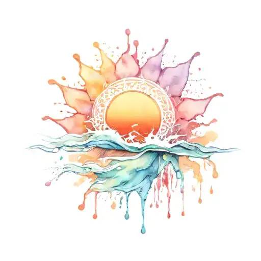 spirsl water splash with sunrise tattoo design idea