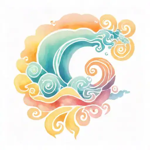 ocean sunrise spiral waves tattoo design idea