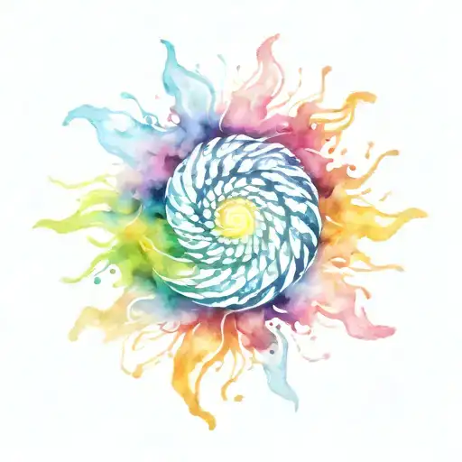 spiral water splash with sunrise tattoo design idea
