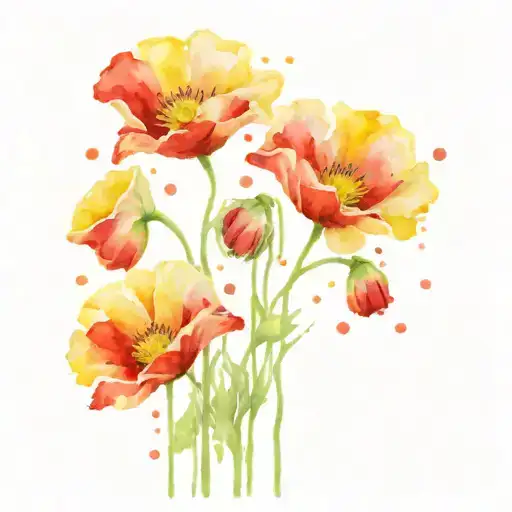 red and yellow poppies surrounded by water splash  tattoo design idea
