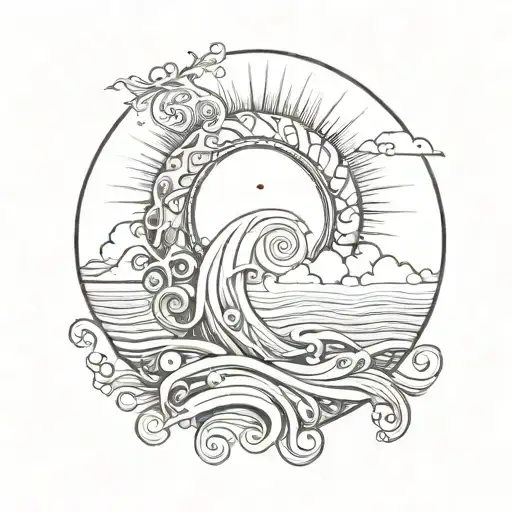 spiral ocean sunrise tattoo design idea