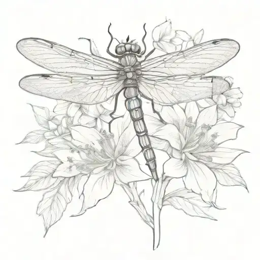 dragonfly on flower tattoo design idea