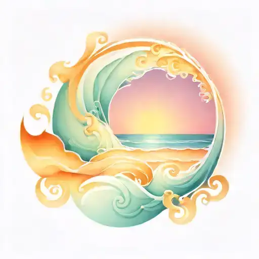 spiral waves with ocean sunrise  tattoo design idea