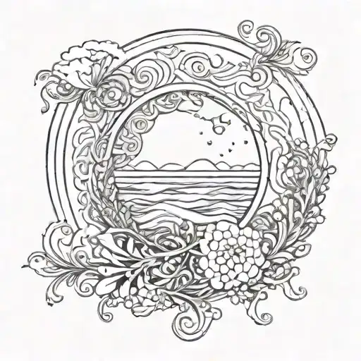 spiral ocean sunrise tattoo design idea