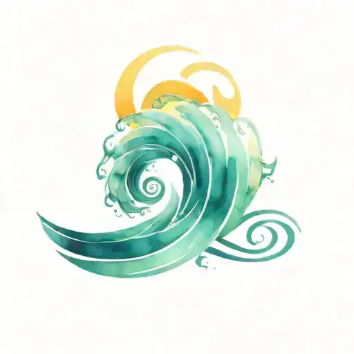 spiral waves surrounding ocean sunrise  tattoo design idea