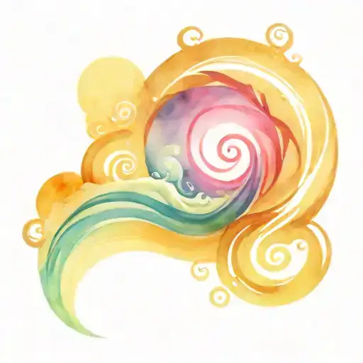 spiral waves with ocean sunrise  tattoo design idea