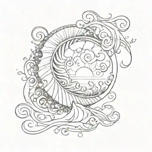 spiral ocean sunrise tattoo design idea