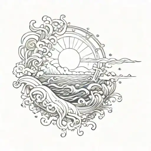 water splash and ocean sunrise include "Believe" tattoo design idea