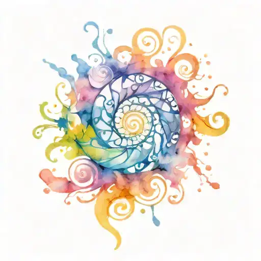 spiral water splash with sunrise tattoo design idea