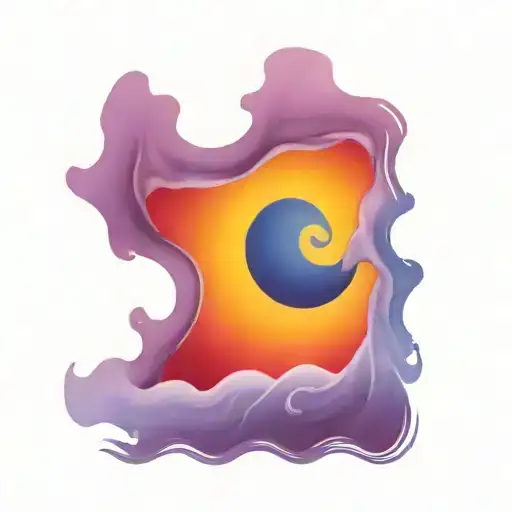 water splash and ocean sunrise with spiral blue waves  tattoo design idea