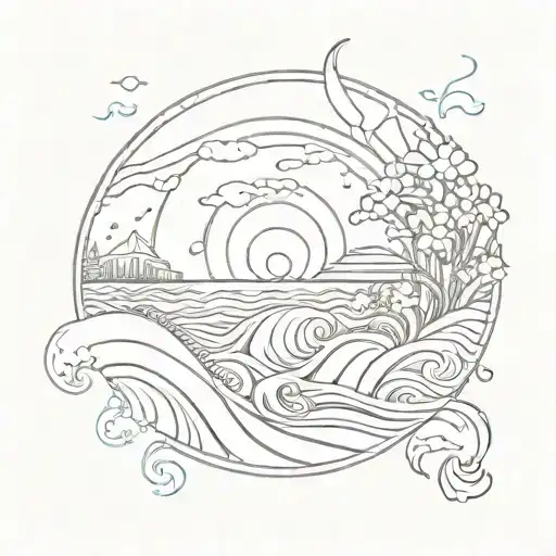 gratitude spiral ocean sunrise tattoo design idea