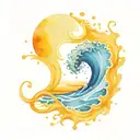 water splash and ocean sunrise with spiral blue waves  tattoo design idea