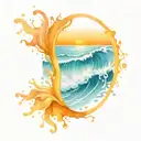 water splash and ocean sunrise with spiral blue waves  tattoo design idea
