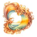 spiral waves with ocean sunrise  tattoo design idea