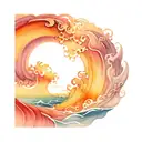 spiral waves with ocean sunrise  tattoo design idea