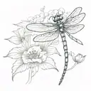 dragonfly on flower tattoo design idea