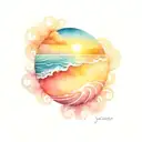 ocean sunrise surrounded by spiral waves  tattoo design idea
