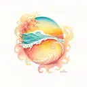 ocean sunrise surrounded by spiral waves  tattoo design idea