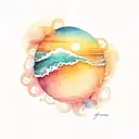 ocean sunrise surrounded by spiral waves  tattoo design idea
