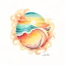 ocean sunrise surrounded by spiral waves  tattoo design idea