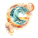 ocean sunrise spiral waves tattoo design idea