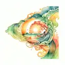 ocean sunrise surrounded by spiral blue green waves tattoo design idea