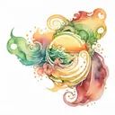 ocean sunrise surrounded by spiral blue green waves tattoo design idea