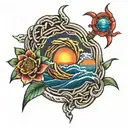 wisdom knot with ocean sunrise  tattoo design idea