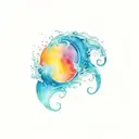 water splash and ocean sunrise with spiral blue waves  tattoo design idea