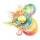 ocean sunrise surrounded by spiral blue green waves tattoo design idea