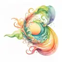 ocean sunrise surrounded by spiral blue green waves tattoo design idea