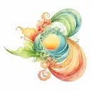ocean sunrise surrounded by spiral blue green waves tattoo design idea