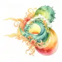 ocean sunrise surrounded by spiral blue green waves tattoo design idea