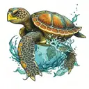 Diver, ocean, turtle tattoo design idea
