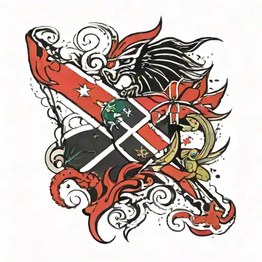 trinidad and tobago flag ripping apart tattoo design idea